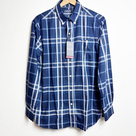 CHAPS BLUE MEN EASY CARE LONG SLEEVE DRESS BUTTON DOWN MEDIUM BRAND NEW WITH TAG - Picture 1 of 5